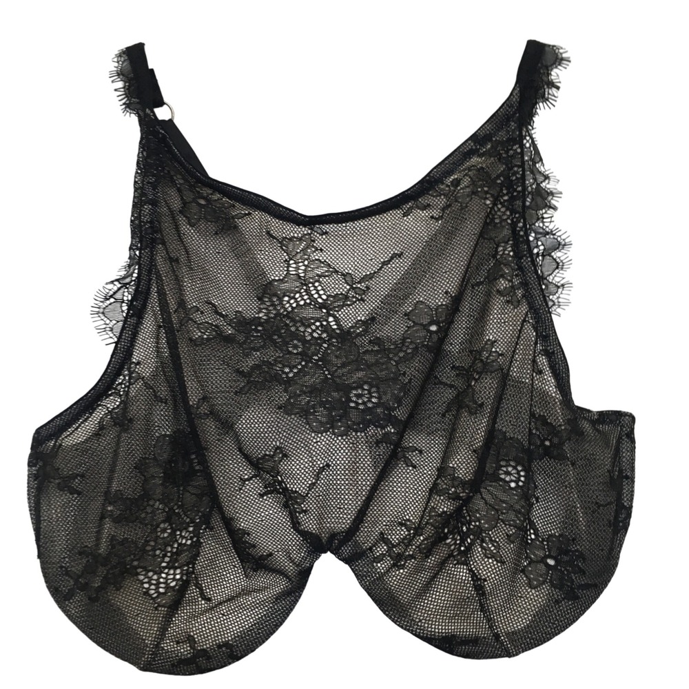 Victoria's Secret Lace Mesh High Neck Bra 36DD Black Eyelash Trim Sexy NEW w/Tag